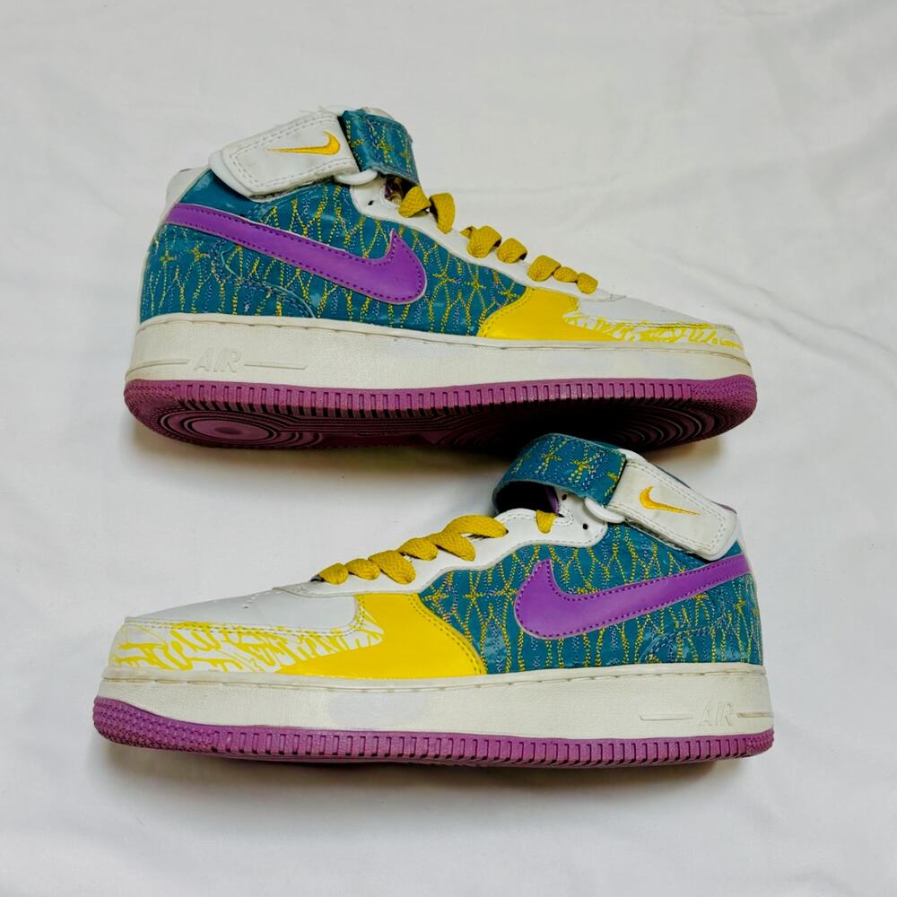 Nike AF1 High Top Womens Size 8 Strap Mid Sneakers Blue Yellow Purple Y2K